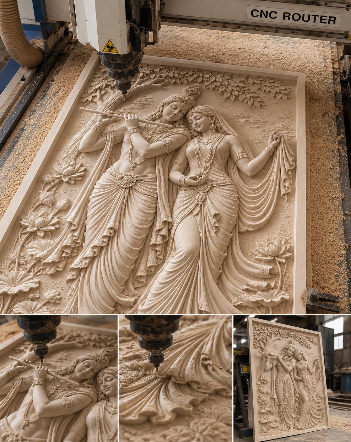 Modern CNC Carved 3D Wall Art Frame | Wooden Wall Decor Panel for
